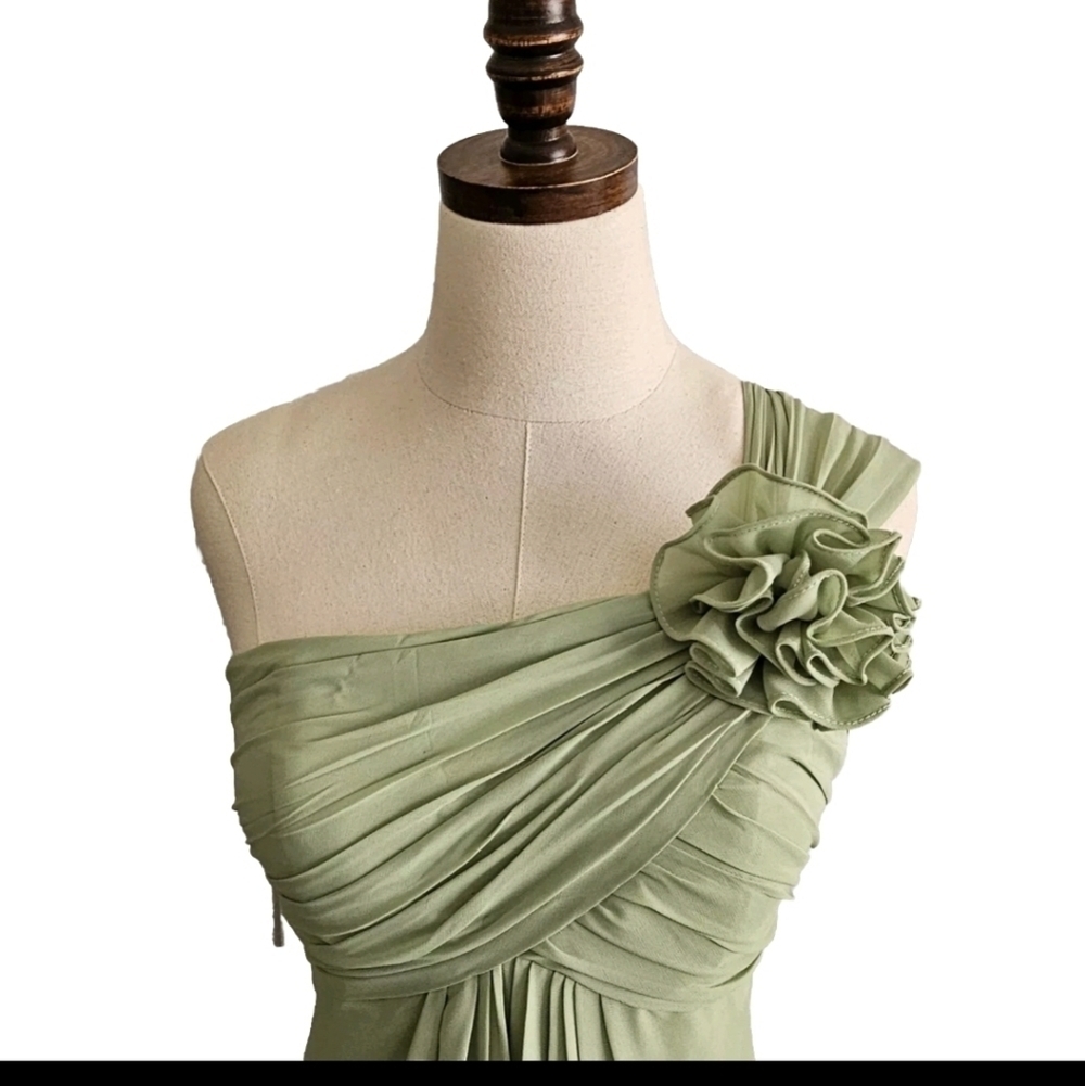 Light Green Chiffon Bridesmaids Prom Cocktail Gala One Shoulder Maxi Dress - Picture 6 of 14
